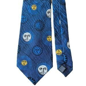 Fornasetti Milano silk tie Sun Moon face pattern Graphic Lunar Space Made Italy